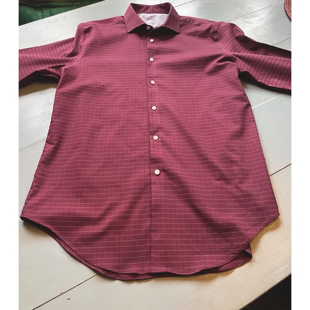 Stafford 365 Burgundy Pinstripe Dress Shirt Fitted Stretch Large